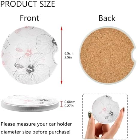 Takiito Hibiscus Car Coasters 2 Pack Ceramic Cork Base