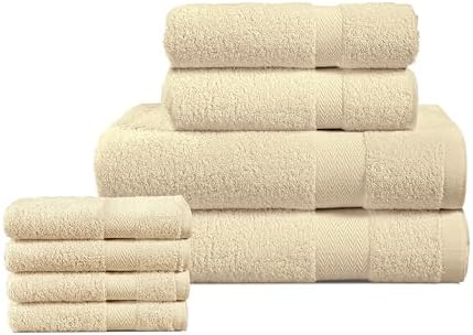 BolBomS 8 Piece Towel Set - Ultra Soft 100 Cotton Beige