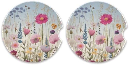 Takiito Wildflowers Car Cup Holder Coasters 2 Pack