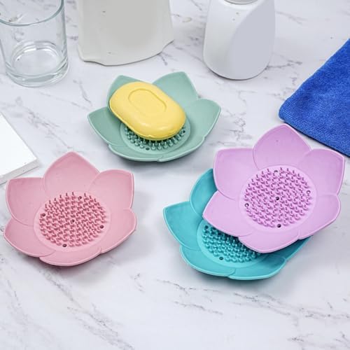 QUARK 1pc Lotus Shape Non-Slip Silicone Soap Holder