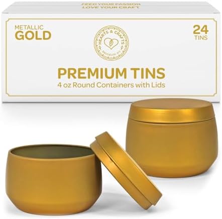 Hearts Crafts Gold Candle Tins - 24-Pack 4 oz With Lids