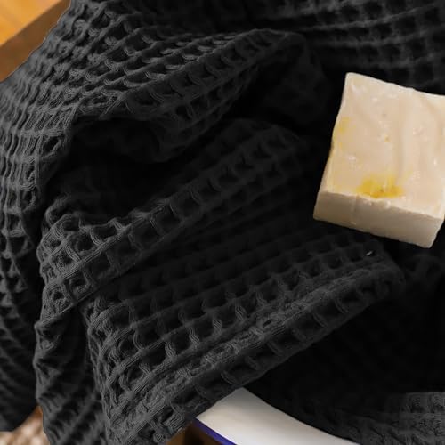 Viva Maison Black Waffle Bath Towels Set of 2
