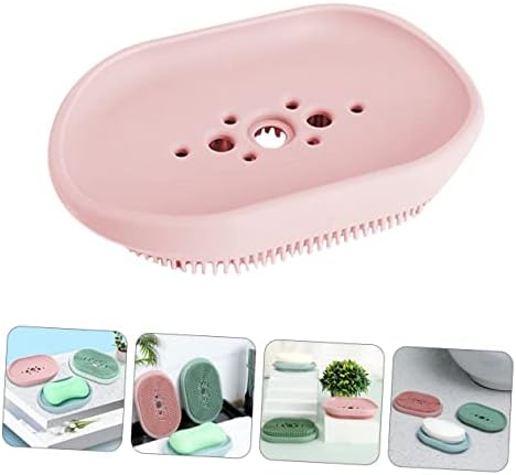 Silicone Soap Dish with Built-In Brush for Bathroom Sink