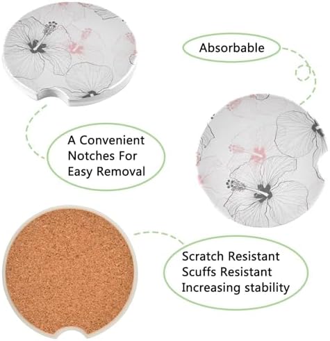 Takiito Hibiscus Car Coasters 2 Pack Ceramic Cork Base
