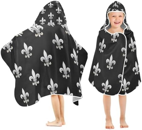 CHIFIGNO Baby Hooded Towel with Silver Fleur De Lis Print