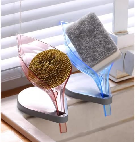 FABEILAI Leaf Shape Soap Holder with Suction Cup Self-Draining Pink