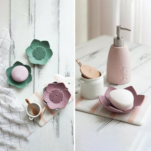 Curfair Pink Lotus Soap Dish with Non-Slip Base