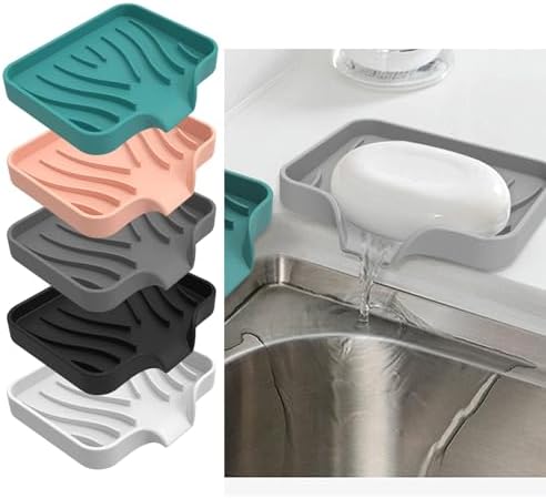 Silicone Soap Dish Self-Draining Holder - Durable Elegant Black