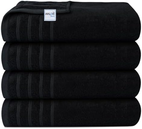 Avalon Towels Set of 4 30 x 60 Inches Soft Bath Towels Black