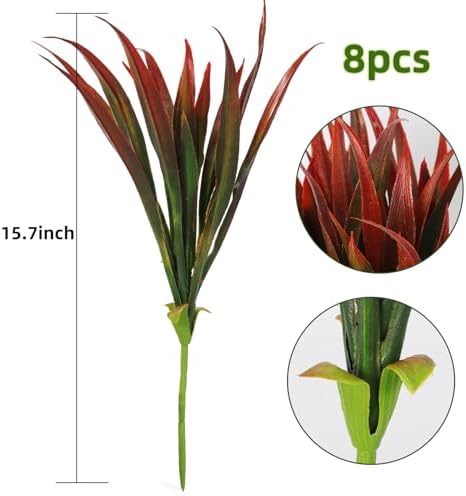RECUTMS 12 Bundles Artificial Flowers 8Pcs Fake Grass for Outdoor