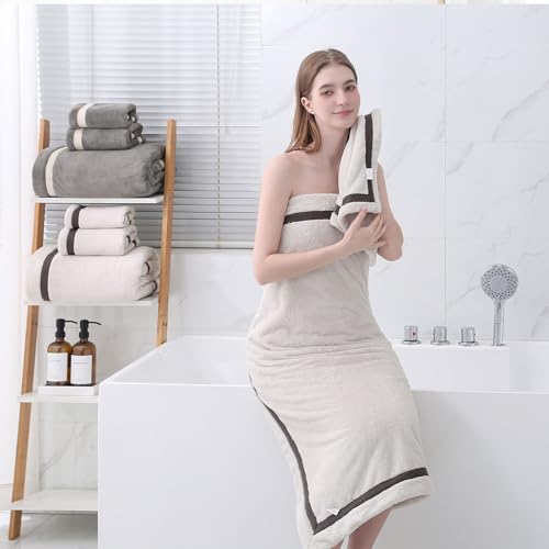 NALIVO Premium Microfiber 6Piece Bath Towel Set Cream