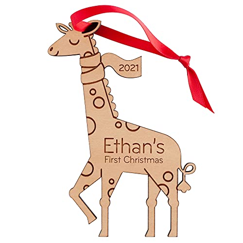Personalized Babys First Christmas 2024 Giraffe Ornament Wood Handmade