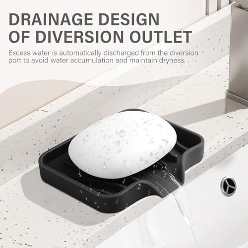 SAISN 2 Pack Black Silicone Soap Dish with Drain