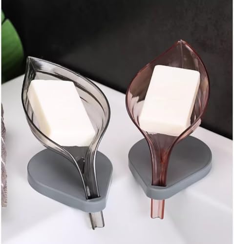 FABEILAI Leaf Shape Soap Holder with Suction Cup Self-Draining Pink