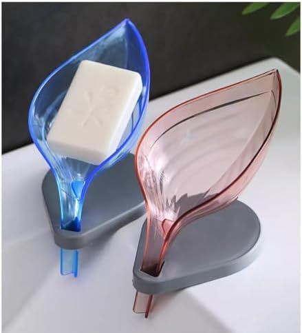 FABEILAI Leaf Shape Soap Holder with Suction Cup Self-Draining Pink
