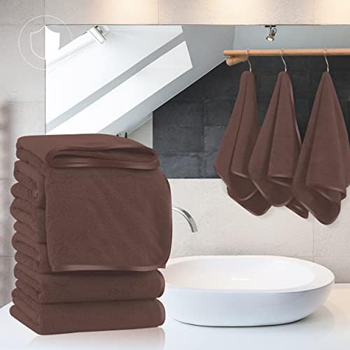 TENSTARS Silk Hemmed Microfiber Bath Towels - 16x28 Inch Set of 6