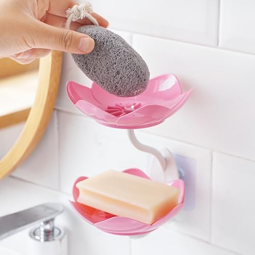 Pink Double Layer Soap Dish with Suction Cup