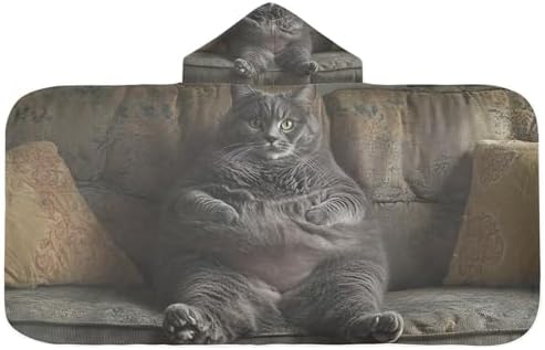CHIFIGNO Funny Fat Gray Cat Hooded Kids Bath Towel