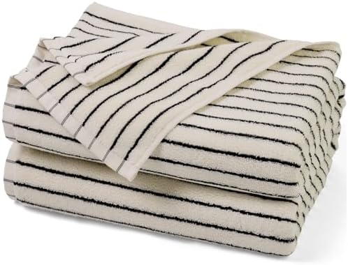Jacquotha Black and White Striped Bath Towels Set of 2