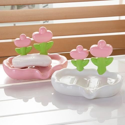 Plastic Flower Shape Soap Holder for Shower Kitchen Pink