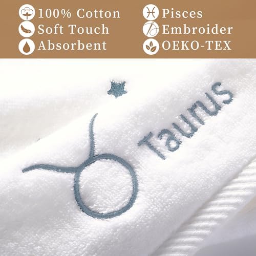 Monogrammed Bath Towels - Zodiac Taurus Design 2PC Set Ivory