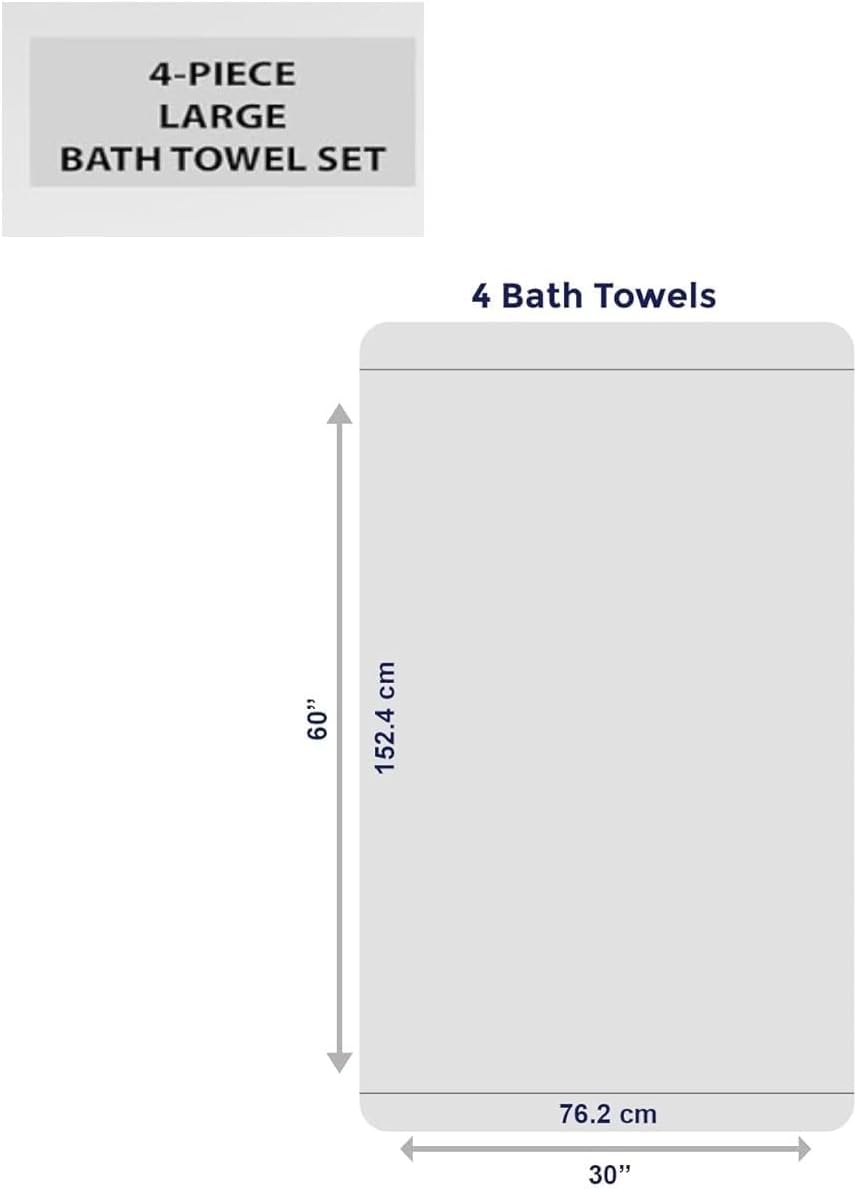 UrbAmerican Extra Large Bath Towels Pack of 4 - 30x60in 100 Cotton Grey