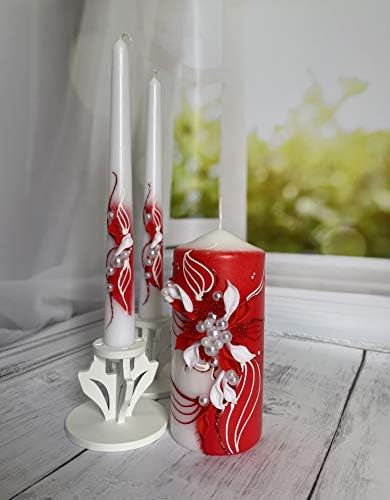 Magik Life Unity Candle Set - 6 Pillar 2 Taper Candles - Royal Red