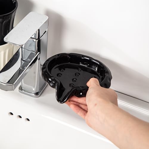 VIULIKT Ceramic Soap Dish with Drain Spout Black 1