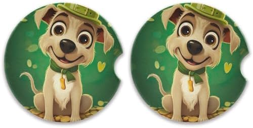 Takiito St Patrick Dog Car Cup Holder Coasters 2 Pack