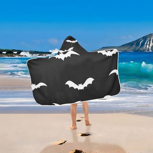 CHIFIGNO Personalized White Bats Black Toddler Bath Towel