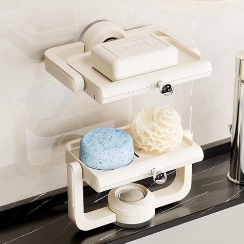 Rotatable Suction Cup Soap Dish Holder with Drainage Pink