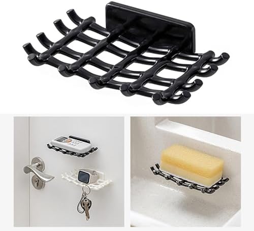 Qinlenyan Self-Draining Soap Dish Towel Hanging Rack with Multi Hooks
