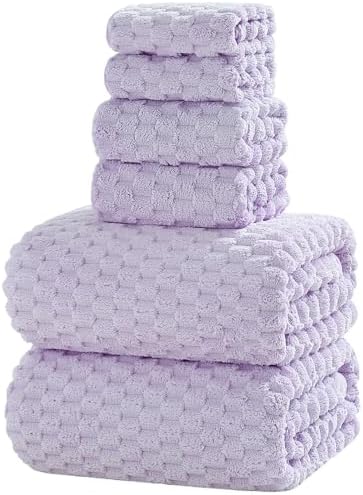 NALIVO Extra Large Bath Towel Set of 6 40x80 Lavender