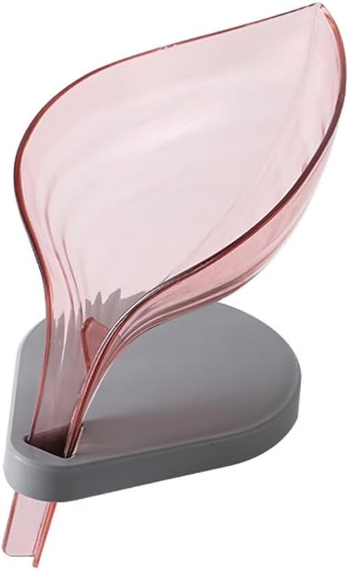 FABEILAI Leaf Shape Soap Holder with Suction Cup Self-Draining Pink