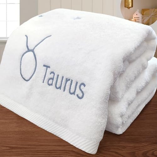 Monogrammed Bath Towels - Zodiac Taurus Design 2PC Set Ivory