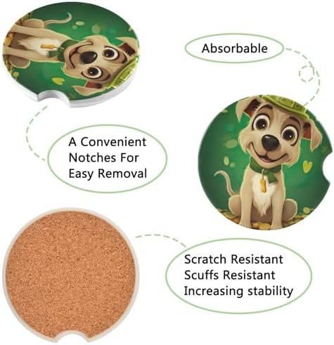 Takiito St Patrick Dog Car Cup Holder Coasters 2 Pack