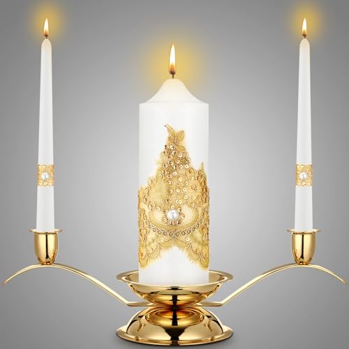 Irenare Gold Unity Candles with Holder for Wedding