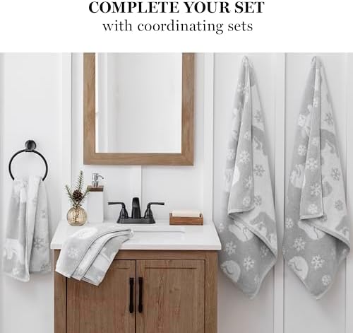 Martha Stewart Arctic Bears Holiday Bath Towels Set of 2 Gray White