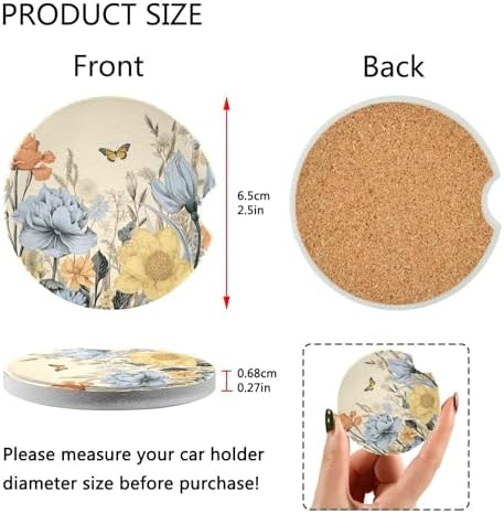 Takiito Retro Wildflowers Car Coasters 2 Pack