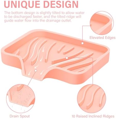 Spofit 2PCS Self Draining Soap Holder with Non-Slip Design Pink