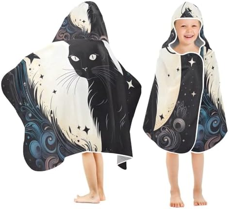 CHIFIGNO Cute Black Cat Toddler Bath Towel with Hood and Pocket 1
