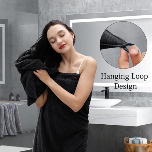 Hailea 4-Pack Black Bath Towels Set 35x70 Inches