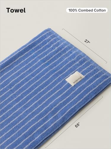 WENSHUO Azure Holiday-Striped Bath Towel 100 Combed Cotton Luxury Super Absorbent