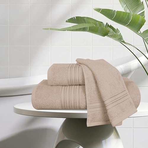 BOUTIQUO Ultra Soft 3 Pack Cotton Towel Set - Tan 1