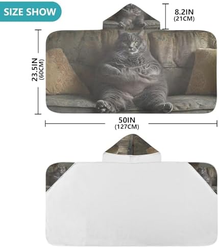 CHIFIGNO Funny Fat Gray Cat Hooded Kids Bath Towel