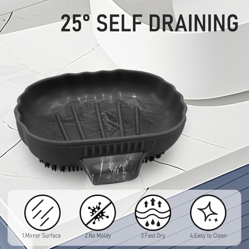 Mabnuby Black Silicone Soap Dish with 25 Waterfall Slope