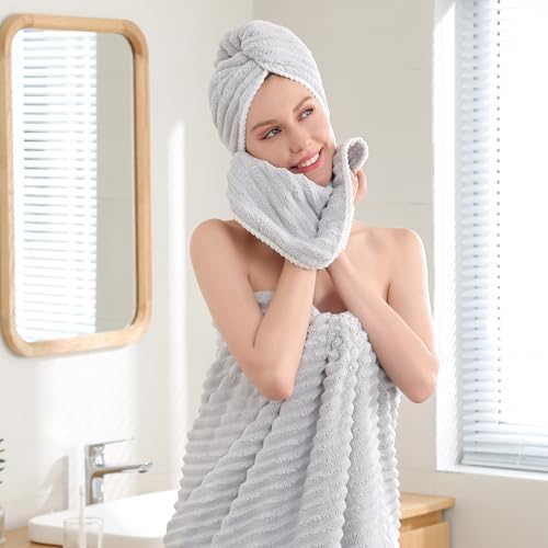 Robmic 40x80 Inch Bath Towel Set Grey 2PCS