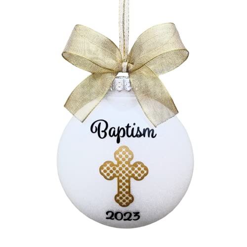 Personalized Baptism Ornament with Gold Bow 1