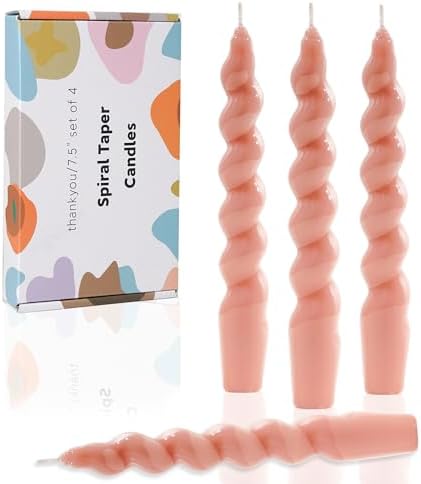 LPUSA Deep Blush Spiral Taper Candles 4pcs 75 Inch Dripless 1