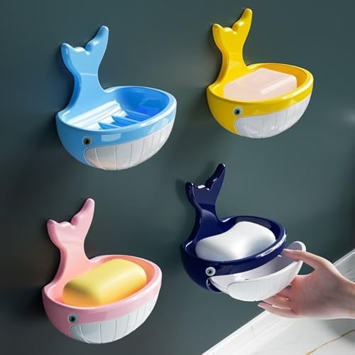 Cute Whale Soap Dish Suction Cup Holder for Shower and Bathroom